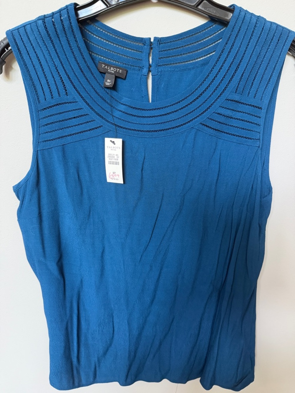 Talbots Teal-Blue Sleeveless Knit Tank with Ribbed Yoke nwt